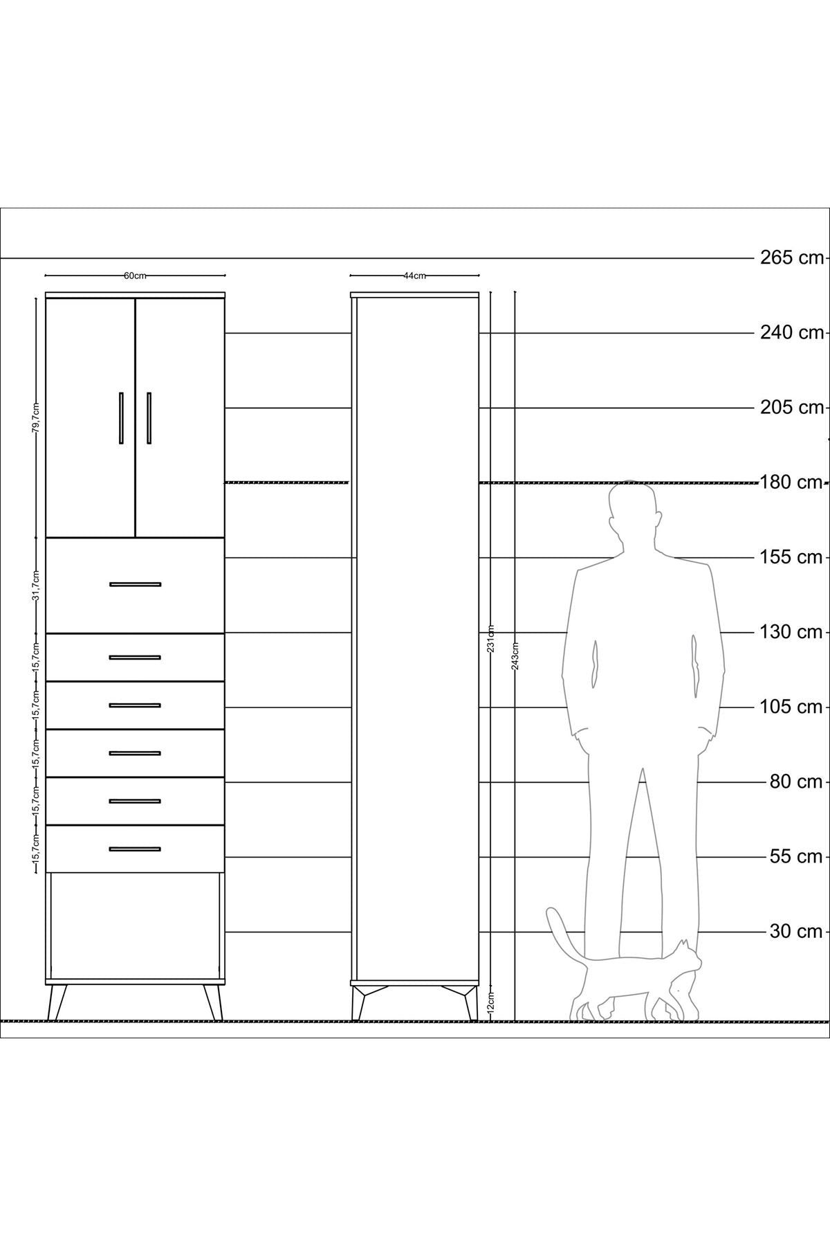Hyperion Dolap 2 Raflı 6 Çekmeceli 2 Kapaklı 60x44x243 Aytaşı-Çam