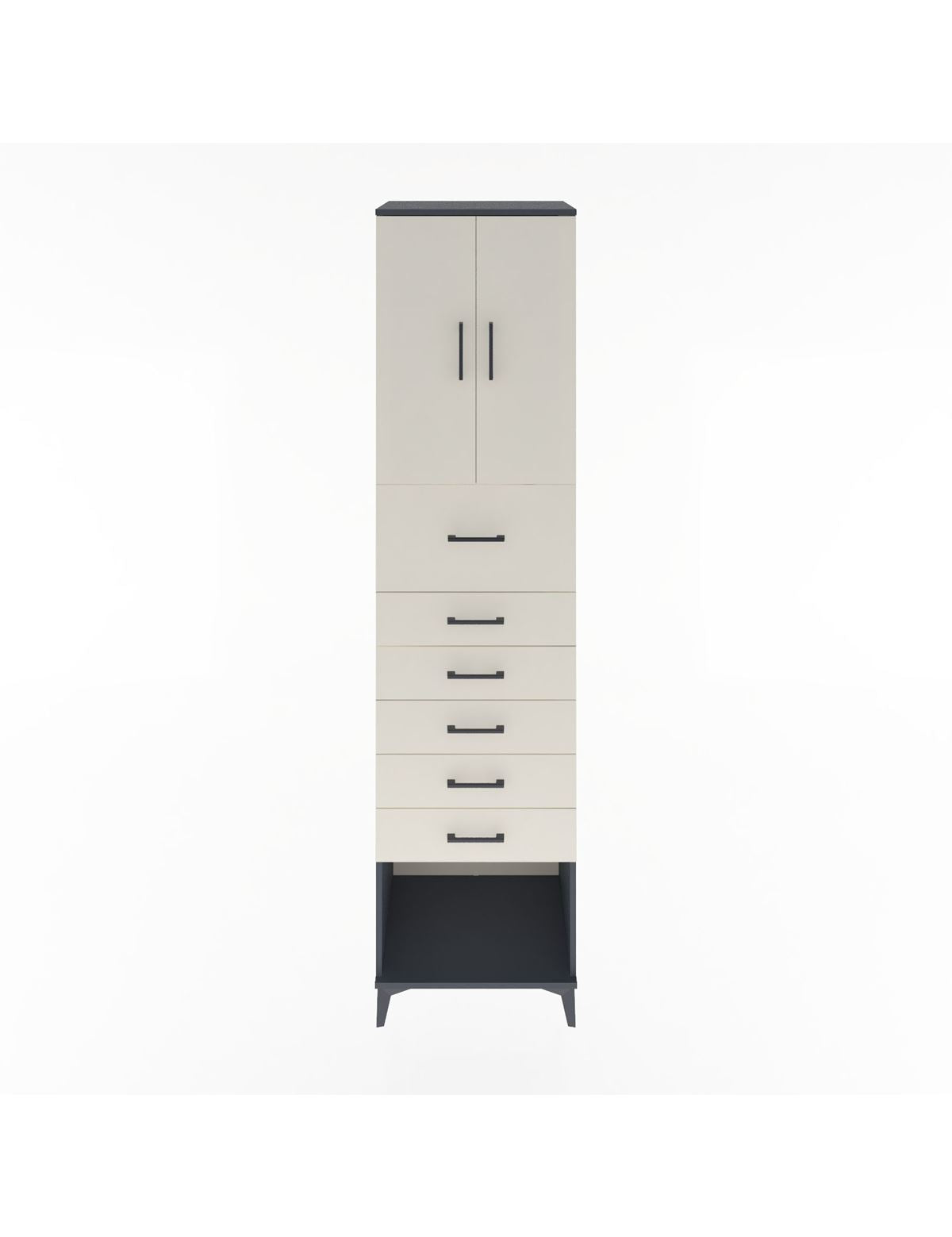 Hyperion Dolap 2 Raflı 6 Çekmeceli 2 Kapaklı 60x44x243 Antrasit-Aytaşı