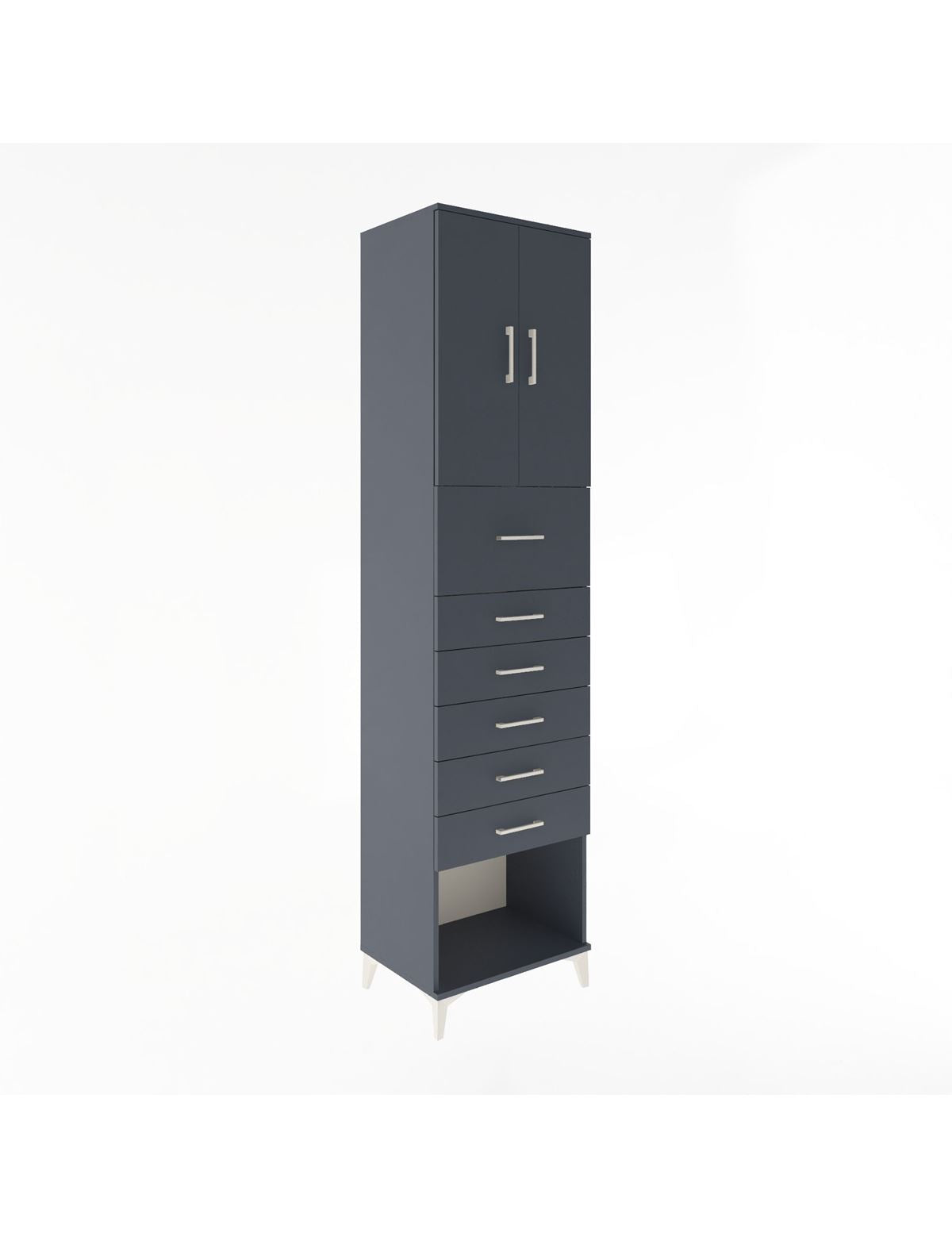 Hyperion Dolap 2 Raflı 6 Çekmeceli 2 Kapaklı 60x44x243 Antrasit-Antrasit