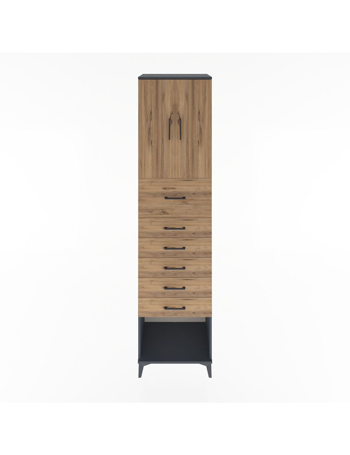 Hyperion Dolap 2 Raflı 6 Çekmeceli 2 Kapaklı 60x44x243 Antrasit-Çam