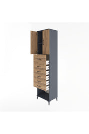 Hyperion Dolap 2 Raflı 6 Çekmeceli 2 Kapaklı 60x44x243 Antrasit-Çam