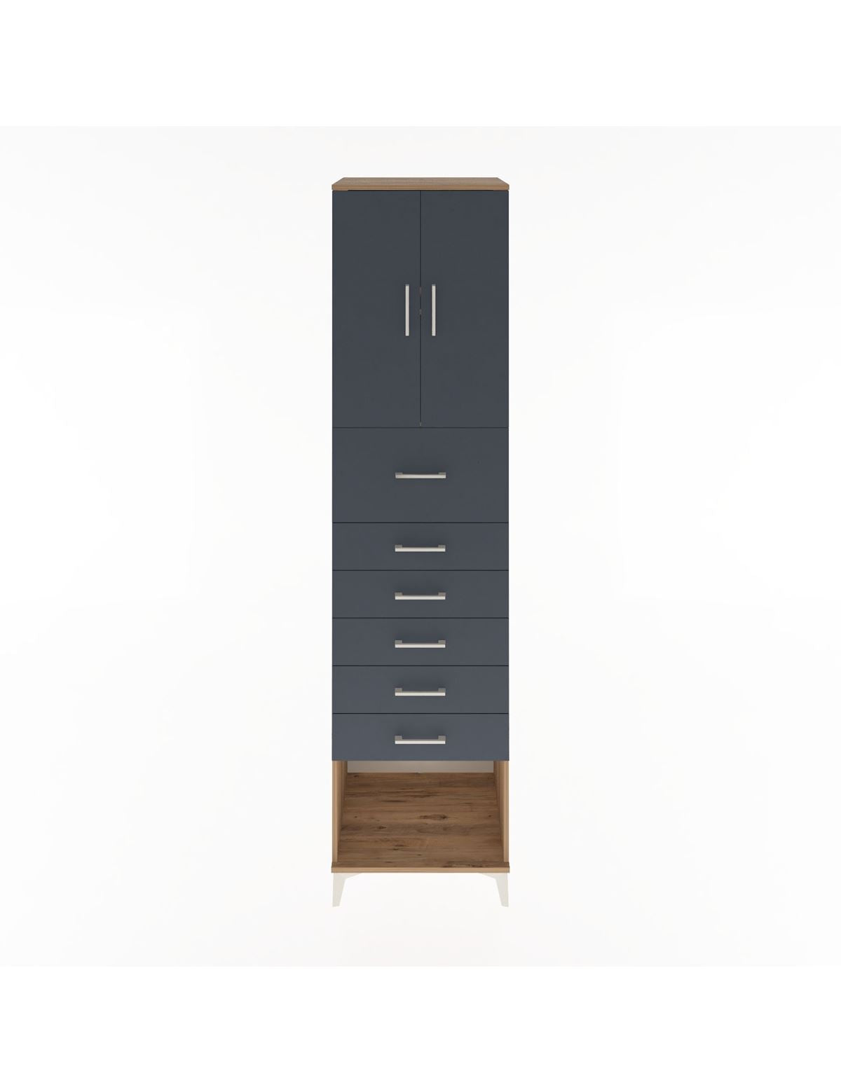 Hyperion Dolap 2 Raflı 6 Çekmeceli 2 Kapaklı 60x44x243 Çam-Antrasit