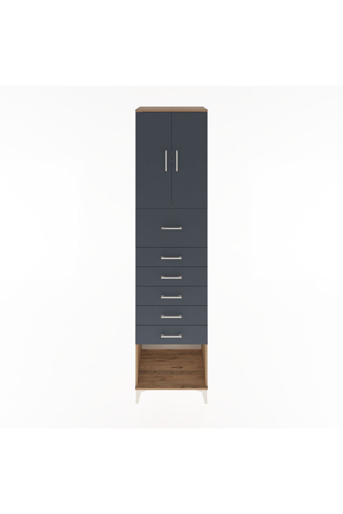 Hyperion Dolap 2 Raflı 6 Çekmeceli 2 Kapaklı 60x44x243 Çam-Antrasit