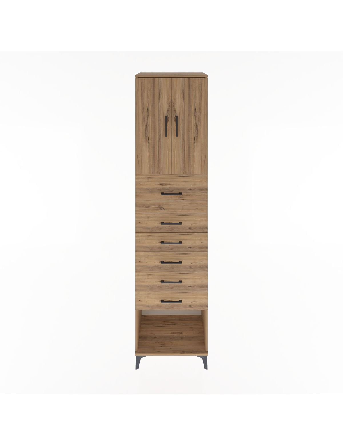 Hyperion Dolap 2 Raflı 6 Çekmeceli 2 Kapaklı 60x44x243 Çam-Çam