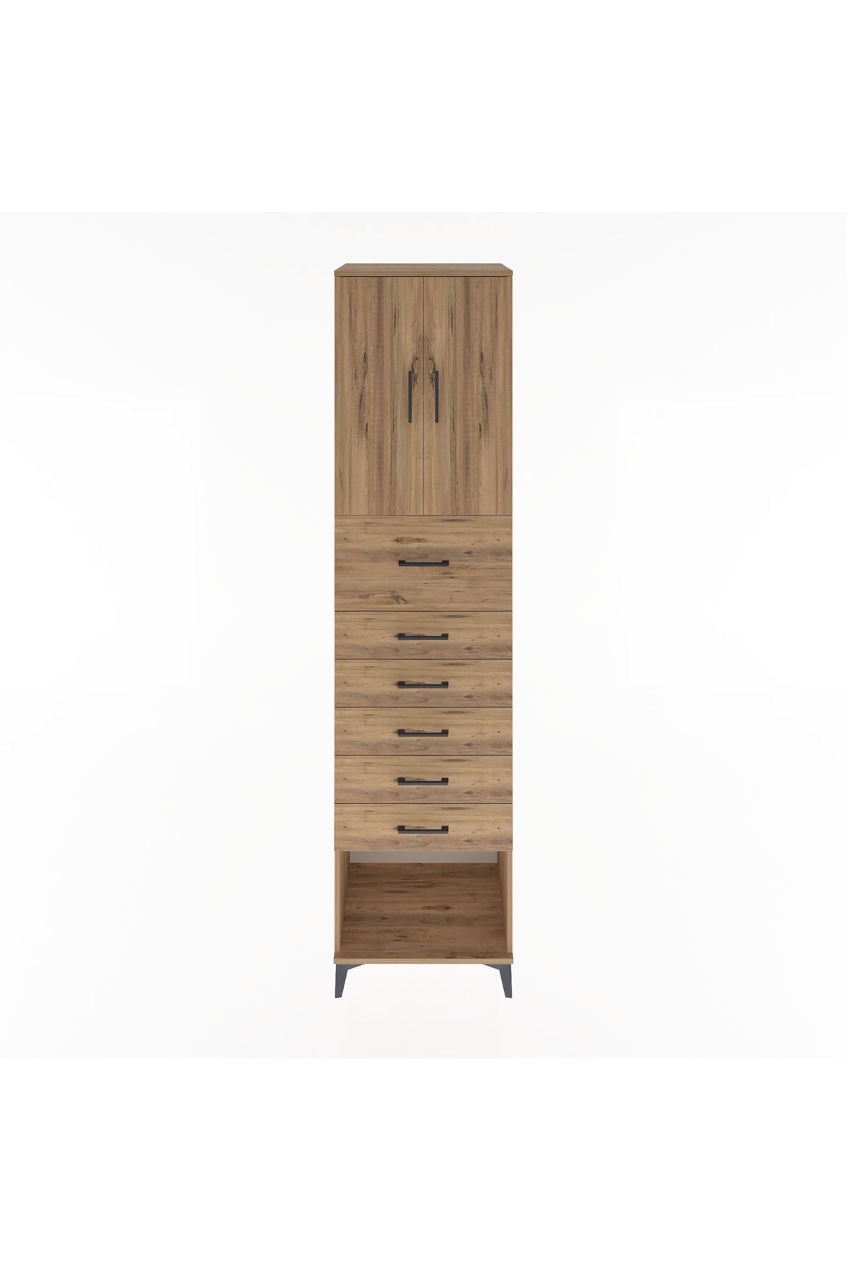 Hyperion Dolap 2 Raflı 6 Çekmeceli 2 Kapaklı 60x44x243 Çam-Çam