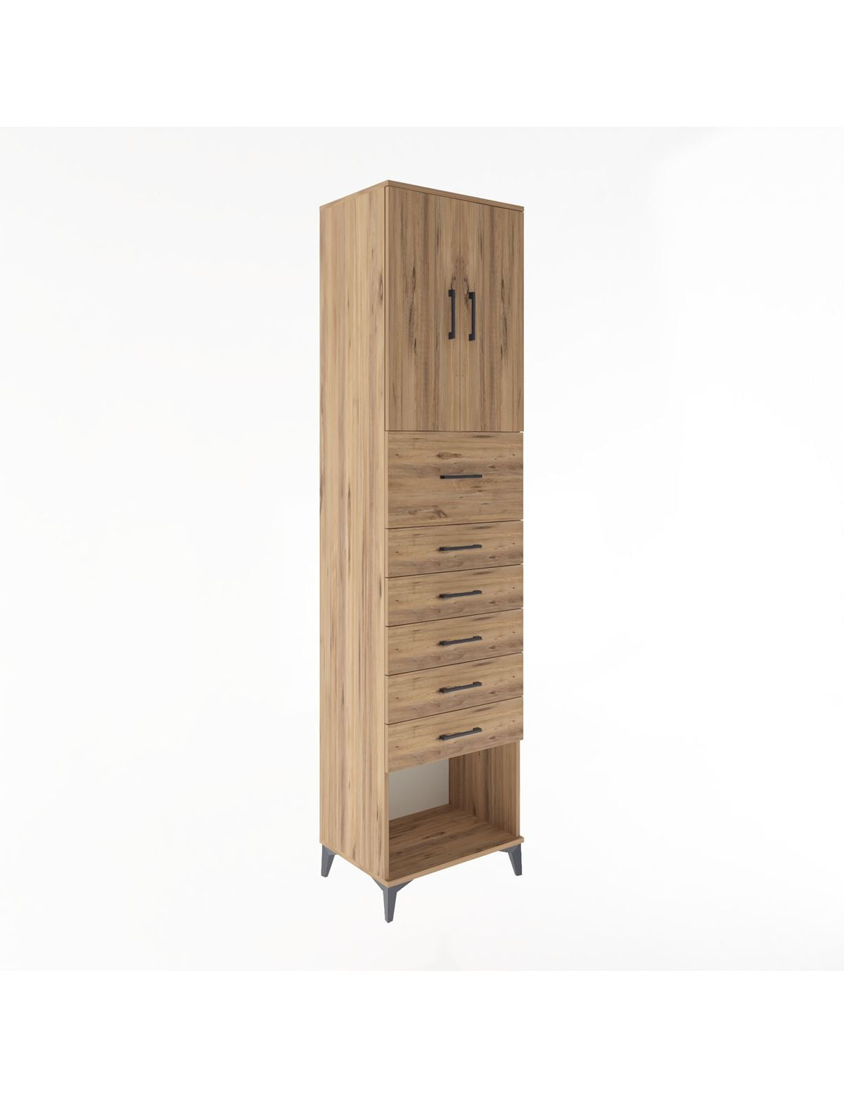 Hyperion Dolap 2 Raflı 6 Çekmeceli 2 Kapaklı 60x44x243 Çam-Çam