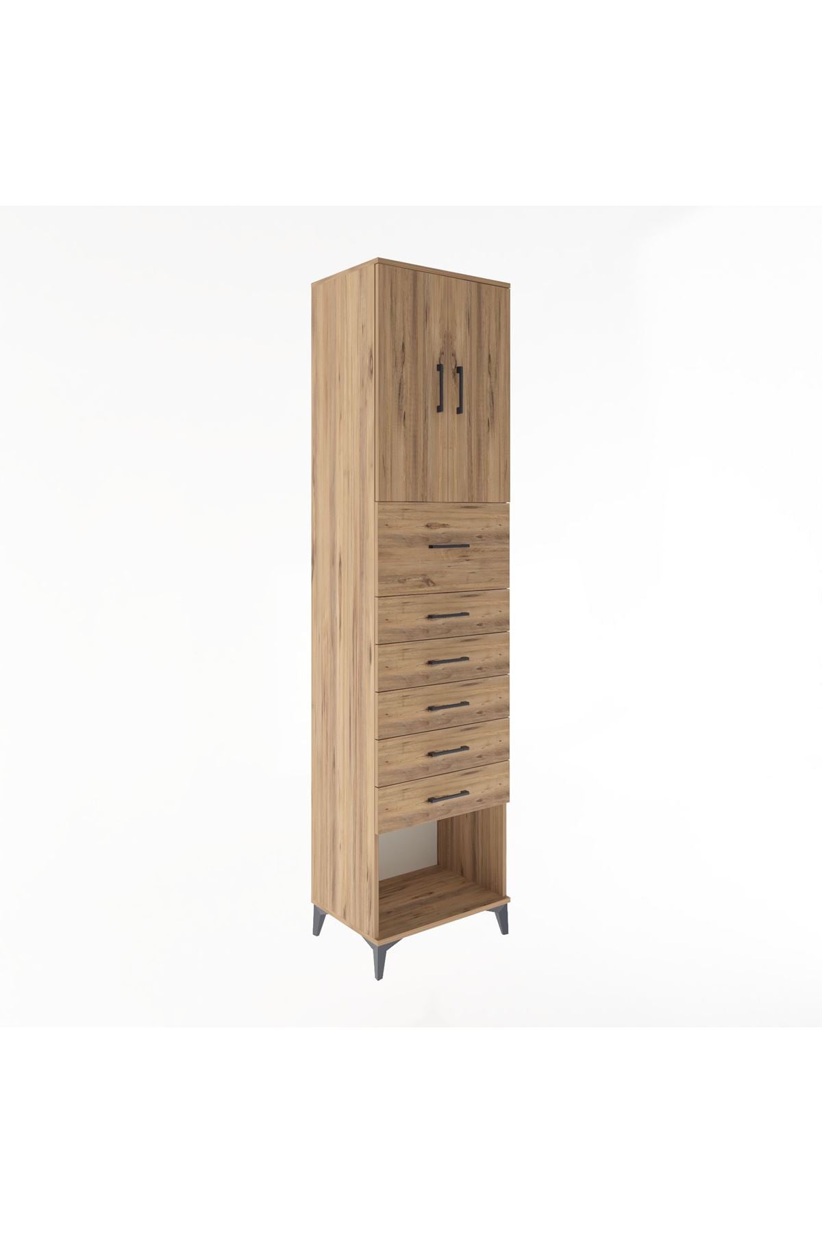 Hyperion Dolap 2 Raflı 6 Çekmeceli 2 Kapaklı 60x44x243 Çam-Çam