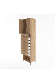 Hyperion Dolap 2 Raflı 6 Çekmeceli 2 Kapaklı 60x44x243 Çam-Çam