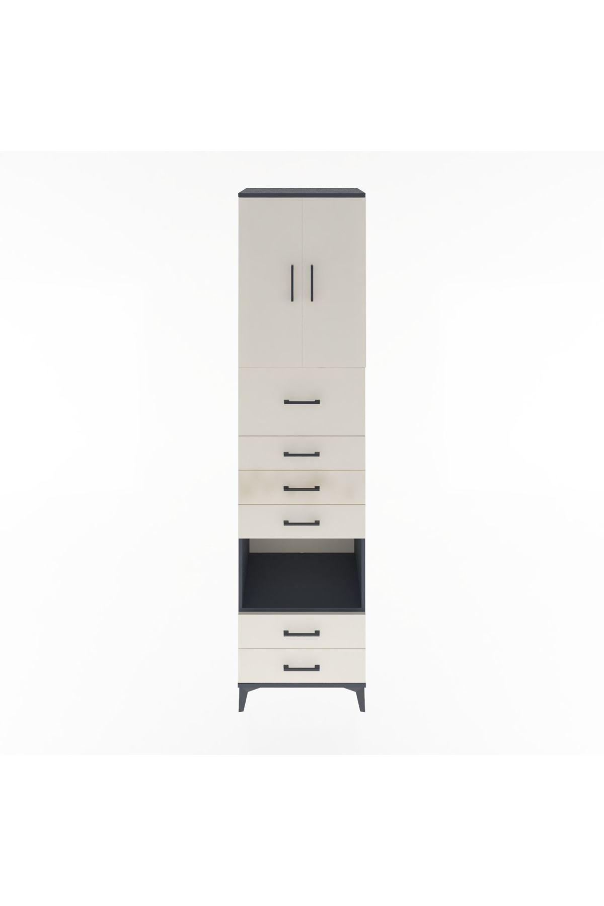 Hyperion Dolap 3 Raflı 6 Çekmeceli 2 Kapaklı 60x44x243 Antrasit-Aytaşı