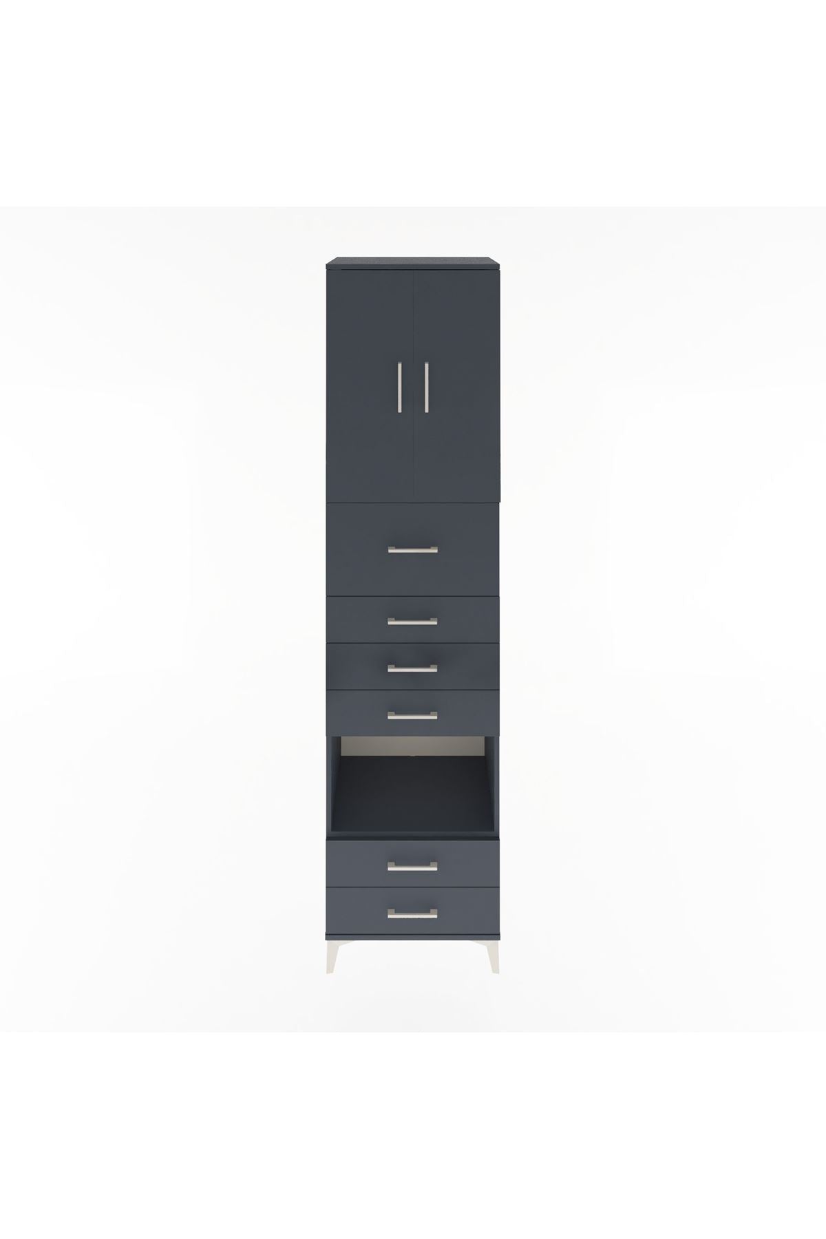 Hyperion Dolap 3 Raflı 6 Çekmeceli 2 Kapaklı 60x44x243 Antrasit-Antrasit