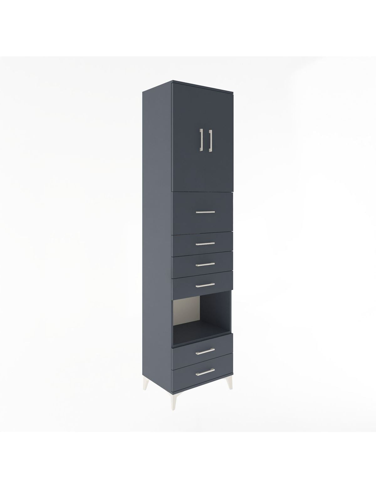 Hyperion Dolap 3 Raflı 6 Çekmeceli 2 Kapaklı 60x44x243 Antrasit-Antrasit