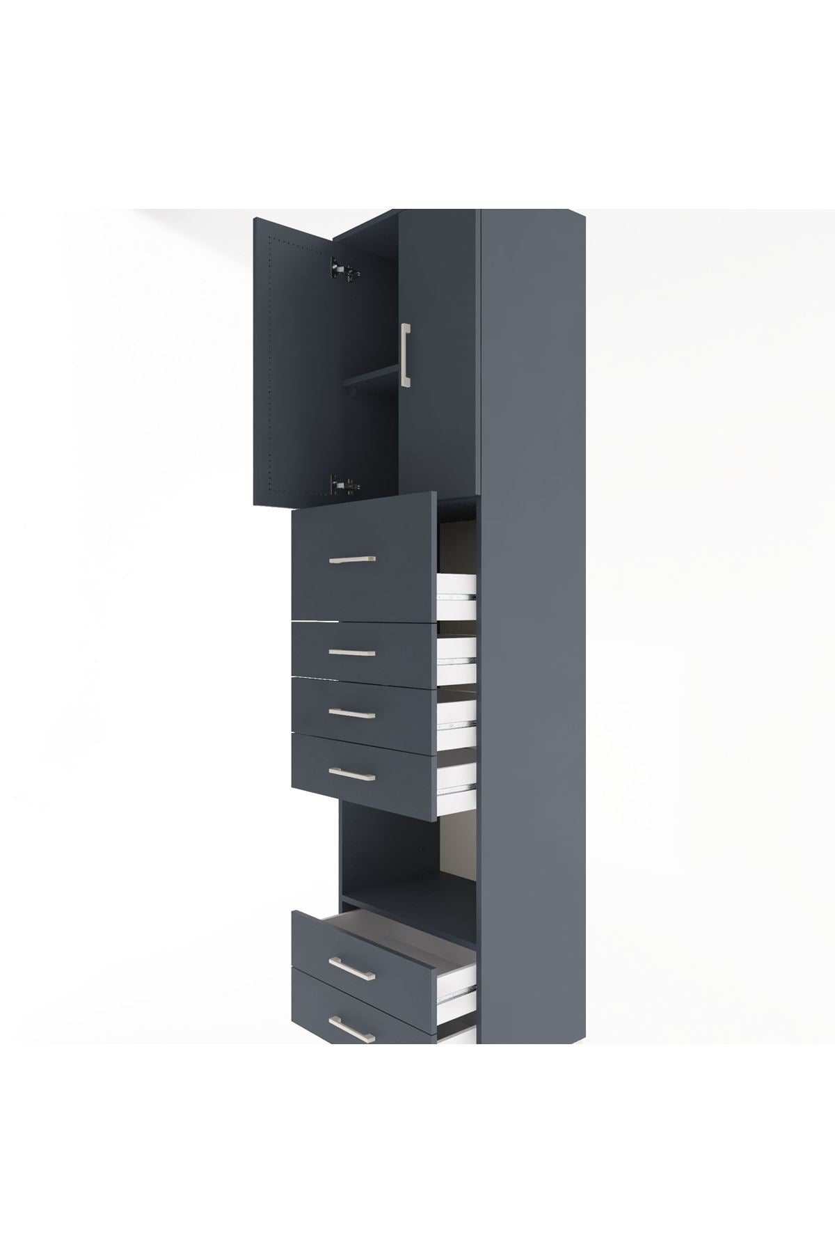 Hyperion Dolap 3 Raflı 6 Çekmeceli 2 Kapaklı 60x44x243 Antrasit-Antrasit