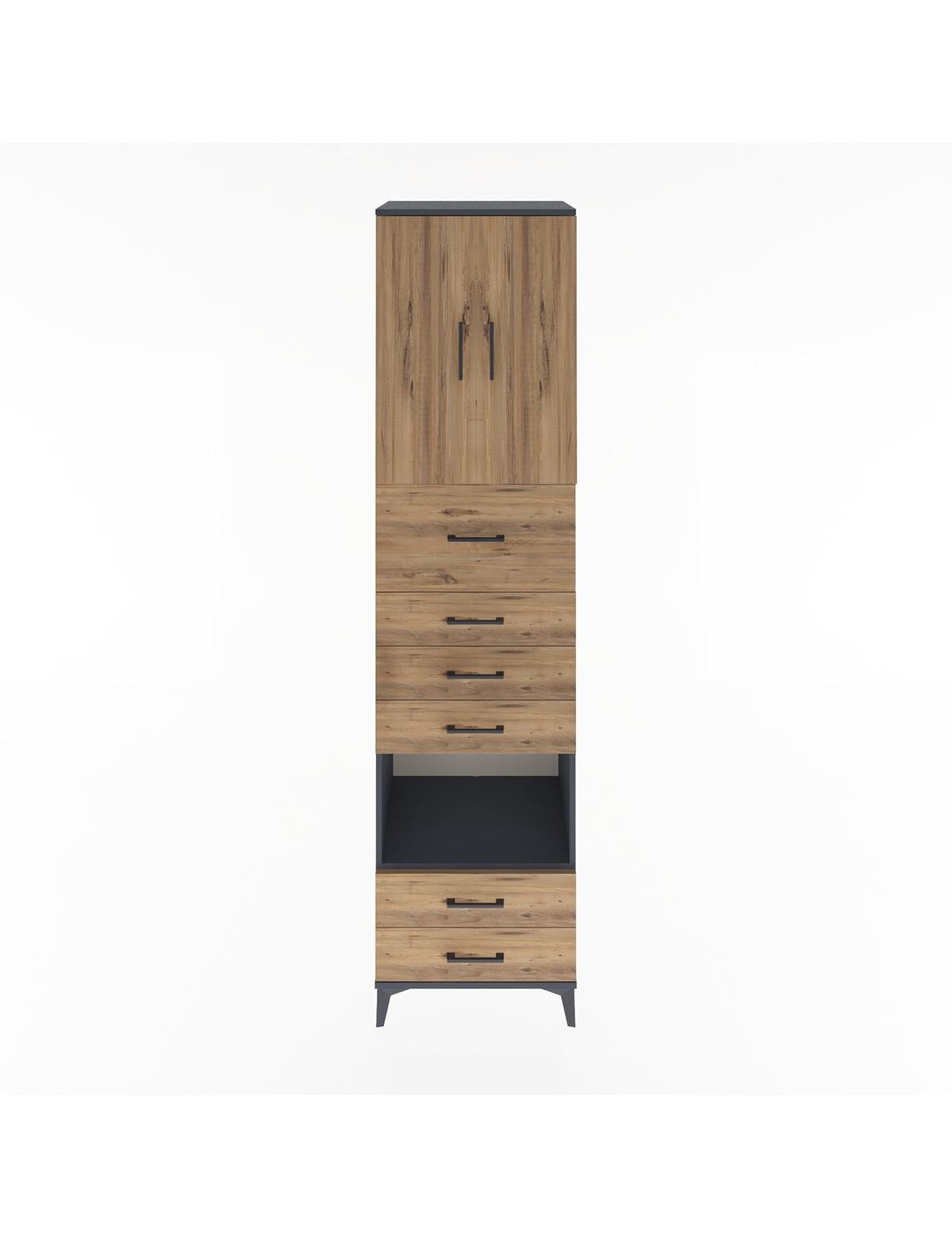 Hyperion Dolap 3 Raflı 6 Çekmeceli 2 Kapaklı 60x44x243 Antrasit-Çam