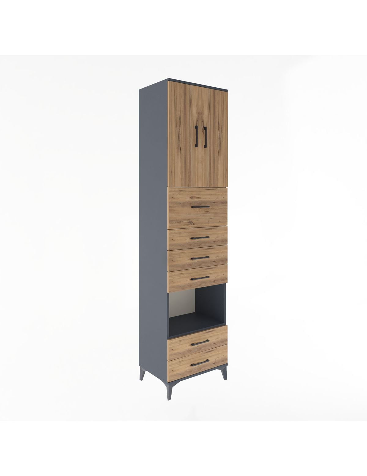 Hyperion Dolap 3 Raflı 6 Çekmeceli 2 Kapaklı 60x44x243 Antrasit-Çam