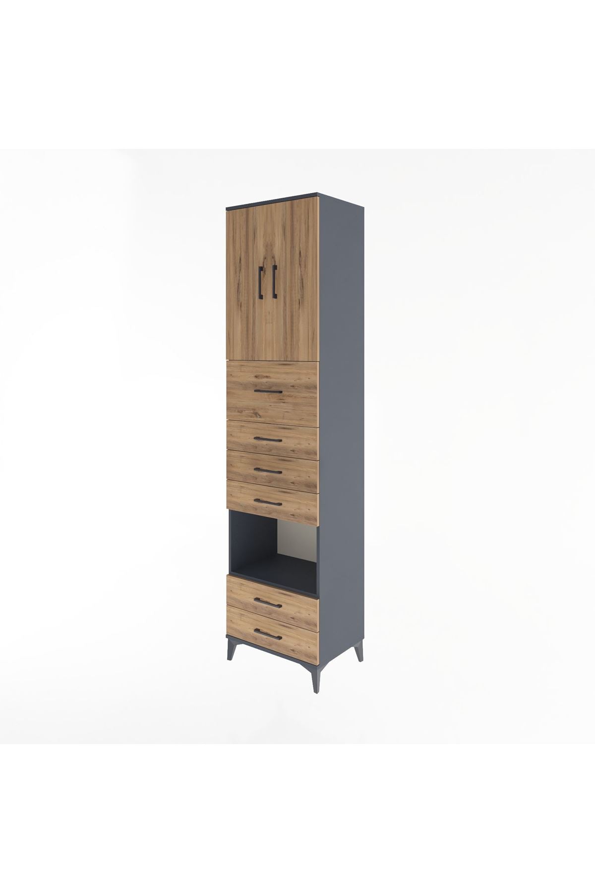 Hyperion Dolap 3 Raflı 6 Çekmeceli 2 Kapaklı 60x44x243 Antrasit-Çam