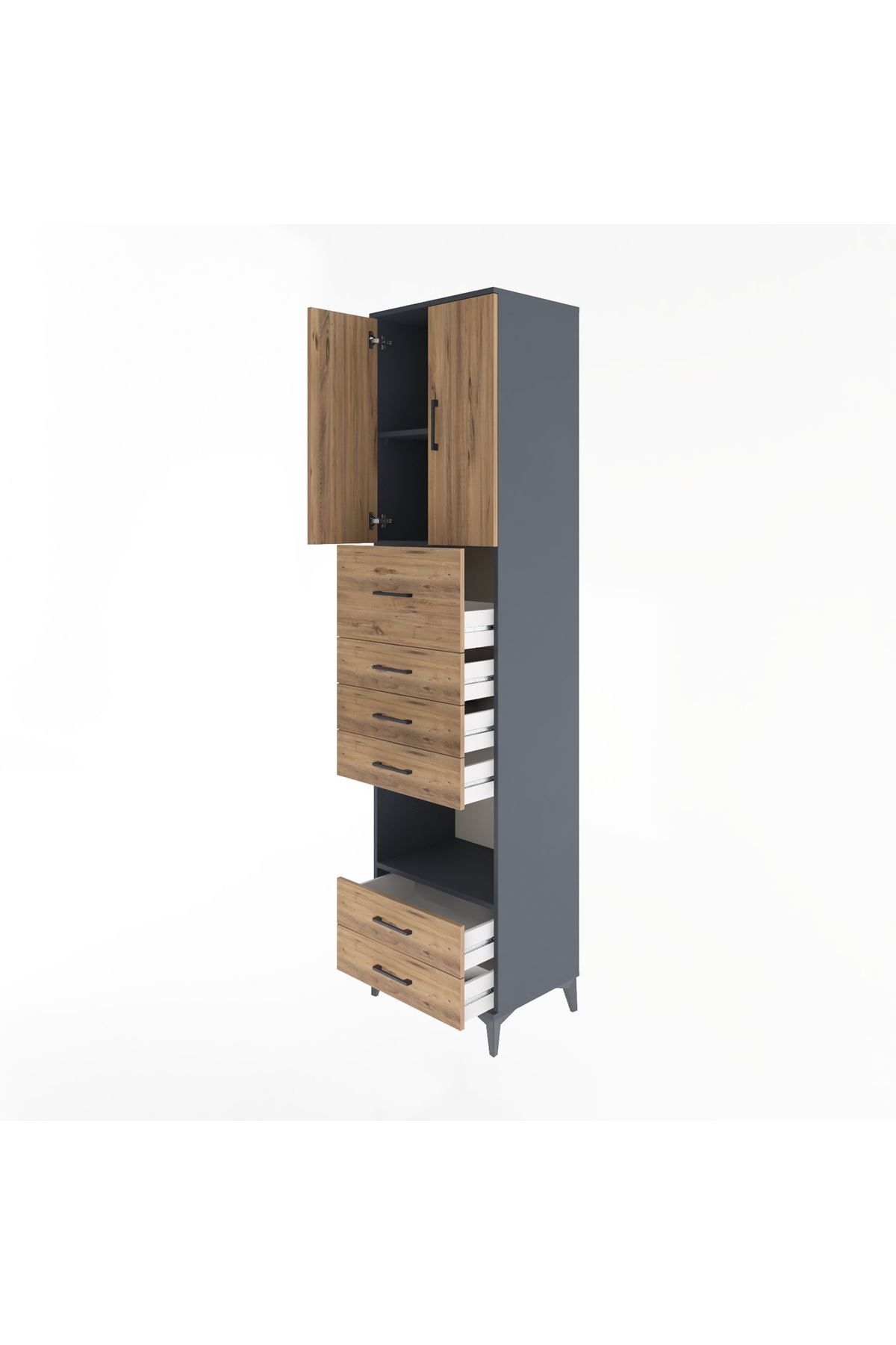 Hyperion Dolap 3 Raflı 6 Çekmeceli 2 Kapaklı 60x44x243 Antrasit-Çam