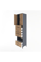 Hyperion Dolap 3 Raflı 6 Çekmeceli 2 Kapaklı 60x44x243 Antrasit-Çam