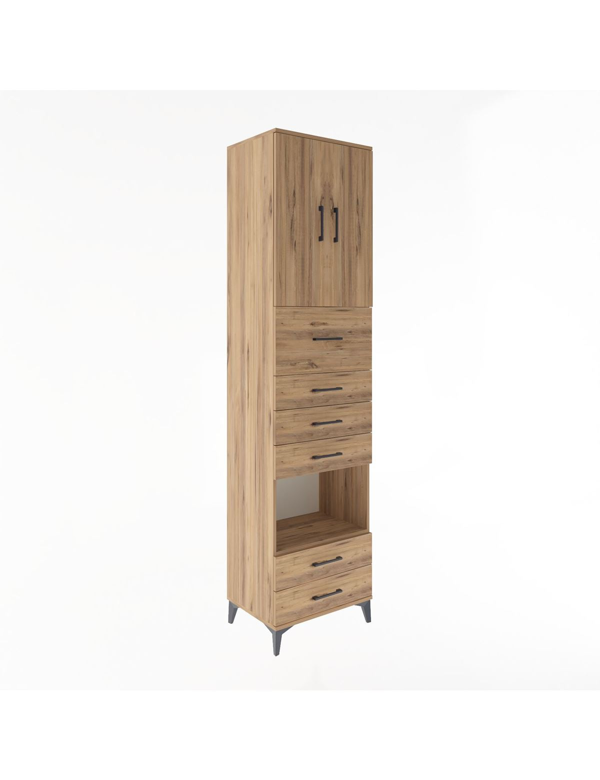 Hyperion Dolap 3 Raflı 6 Çekmeceli 2 Kapaklı 60x44x243 Çam-Çam