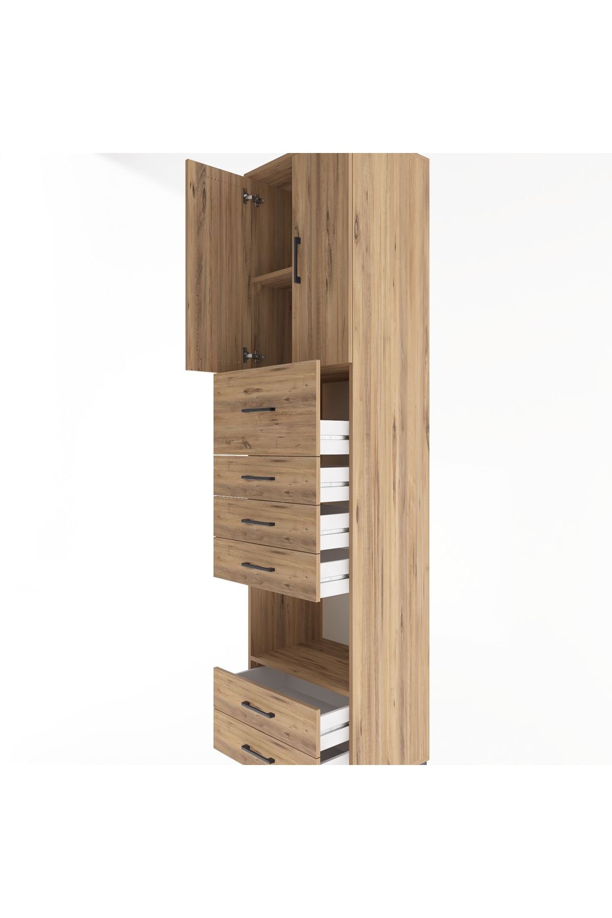 Hyperion Dolap 3 Raflı 6 Çekmeceli 2 Kapaklı 60x44x243 Çam-Çam