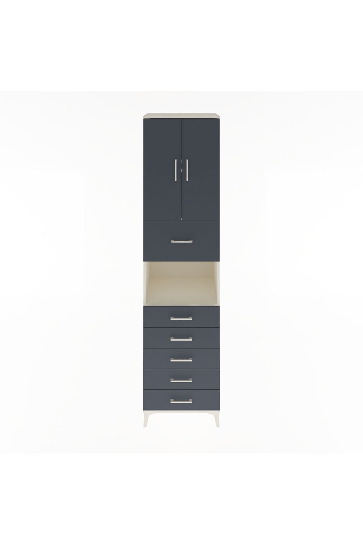 Hyperion Dolap 3 Raflı 6 Çekmeceli 2 Kapaklı 60x44x243 Aytaşı-Antrasit