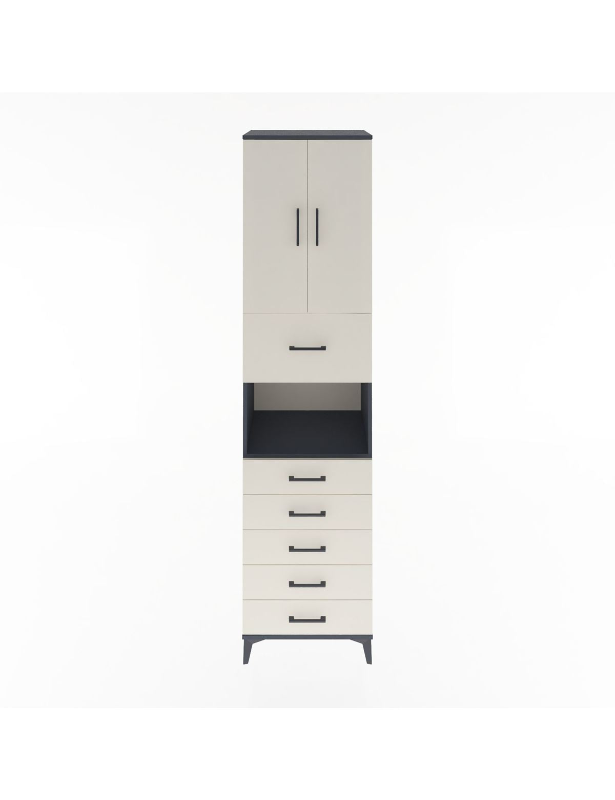 Hyperion Dolap 3 Raflı 6 Çekmeceli 2 Kapaklı 60x44x243 Antrasit-Aytaşı