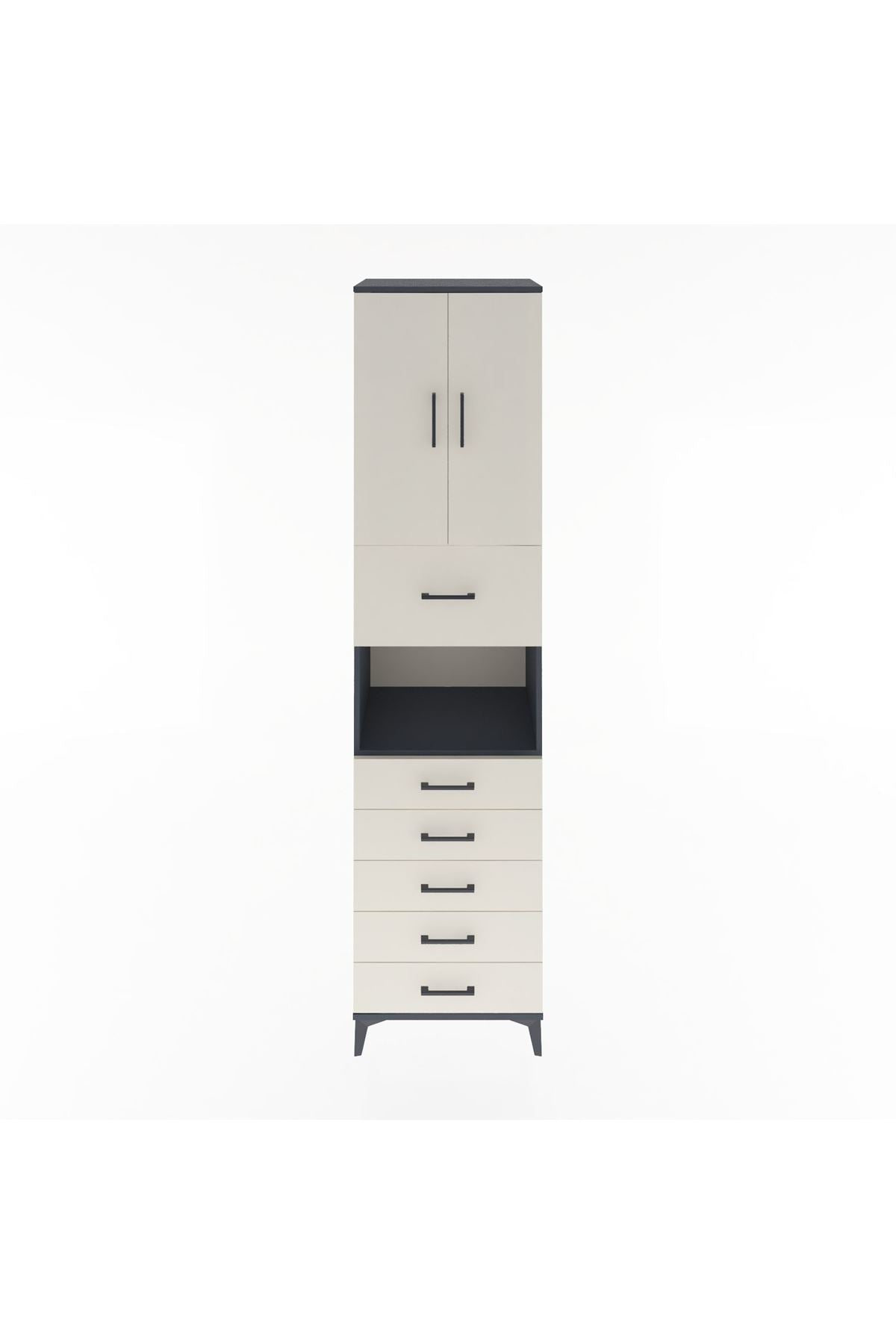 Hyperion Dolap 3 Raflı 6 Çekmeceli 2 Kapaklı 60x44x243 Antrasit-Aytaşı