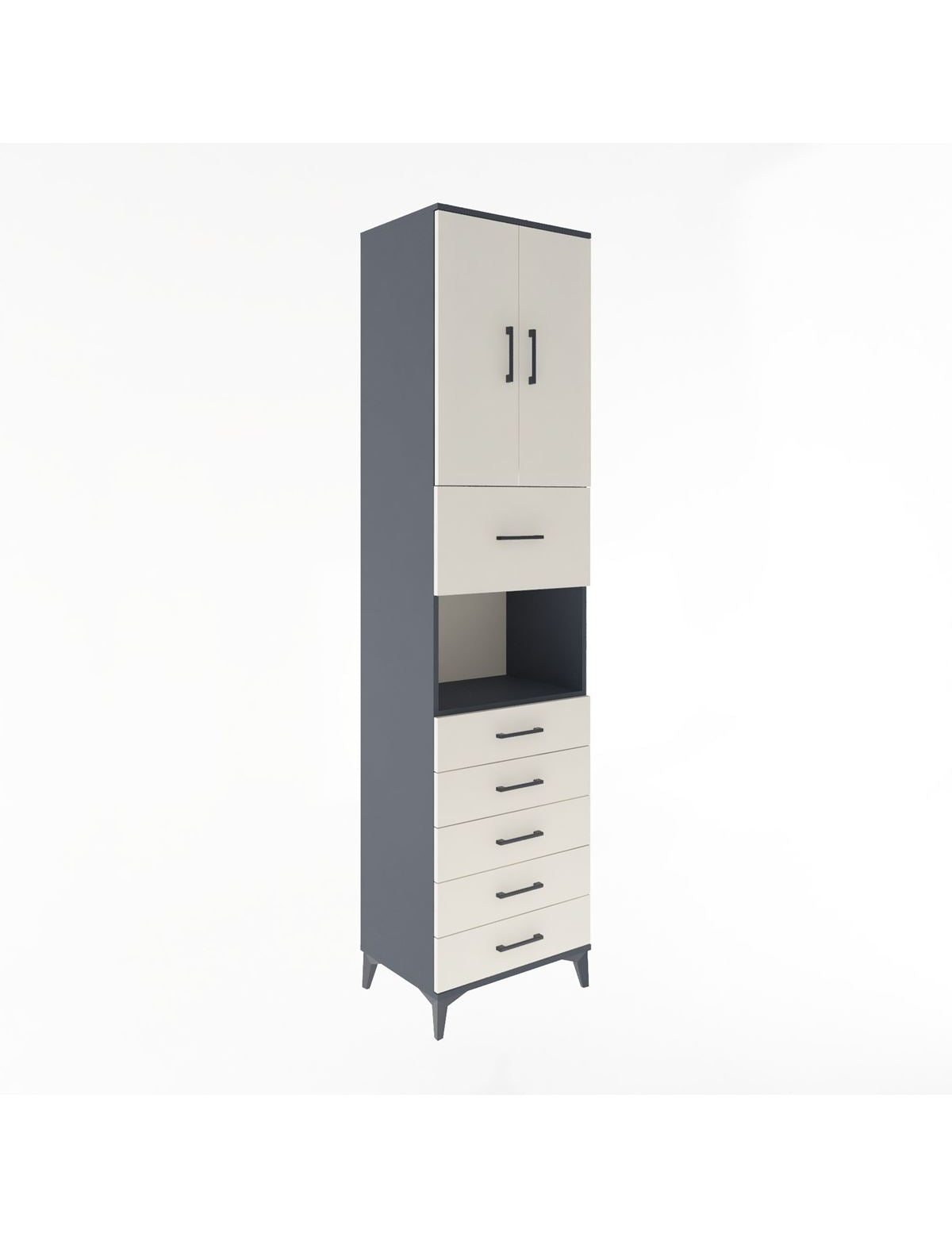 Hyperion Dolap 3 Raflı 6 Çekmeceli 2 Kapaklı 60x44x243 Antrasit-Aytaşı