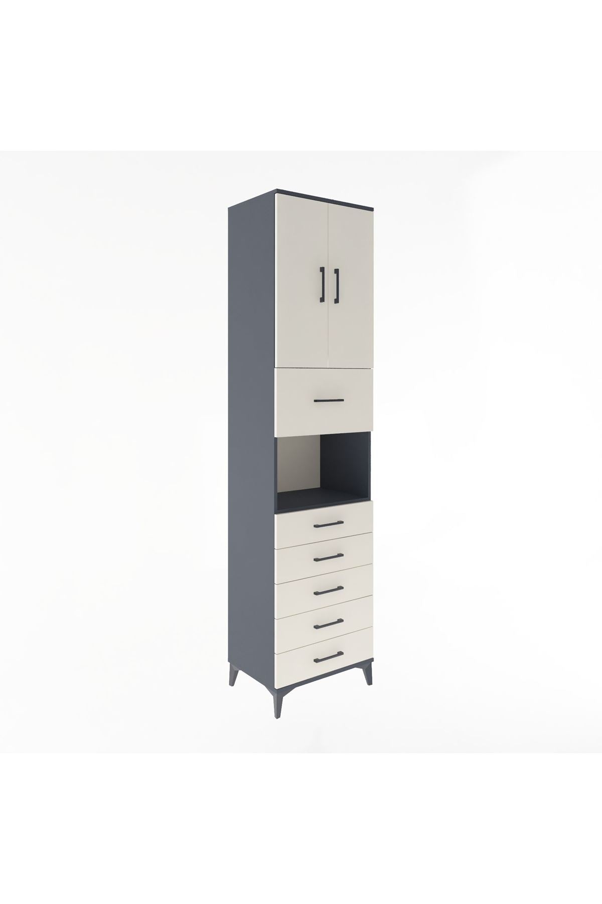 Hyperion Dolap 3 Raflı 6 Çekmeceli 2 Kapaklı 60x44x243 Antrasit-Aytaşı