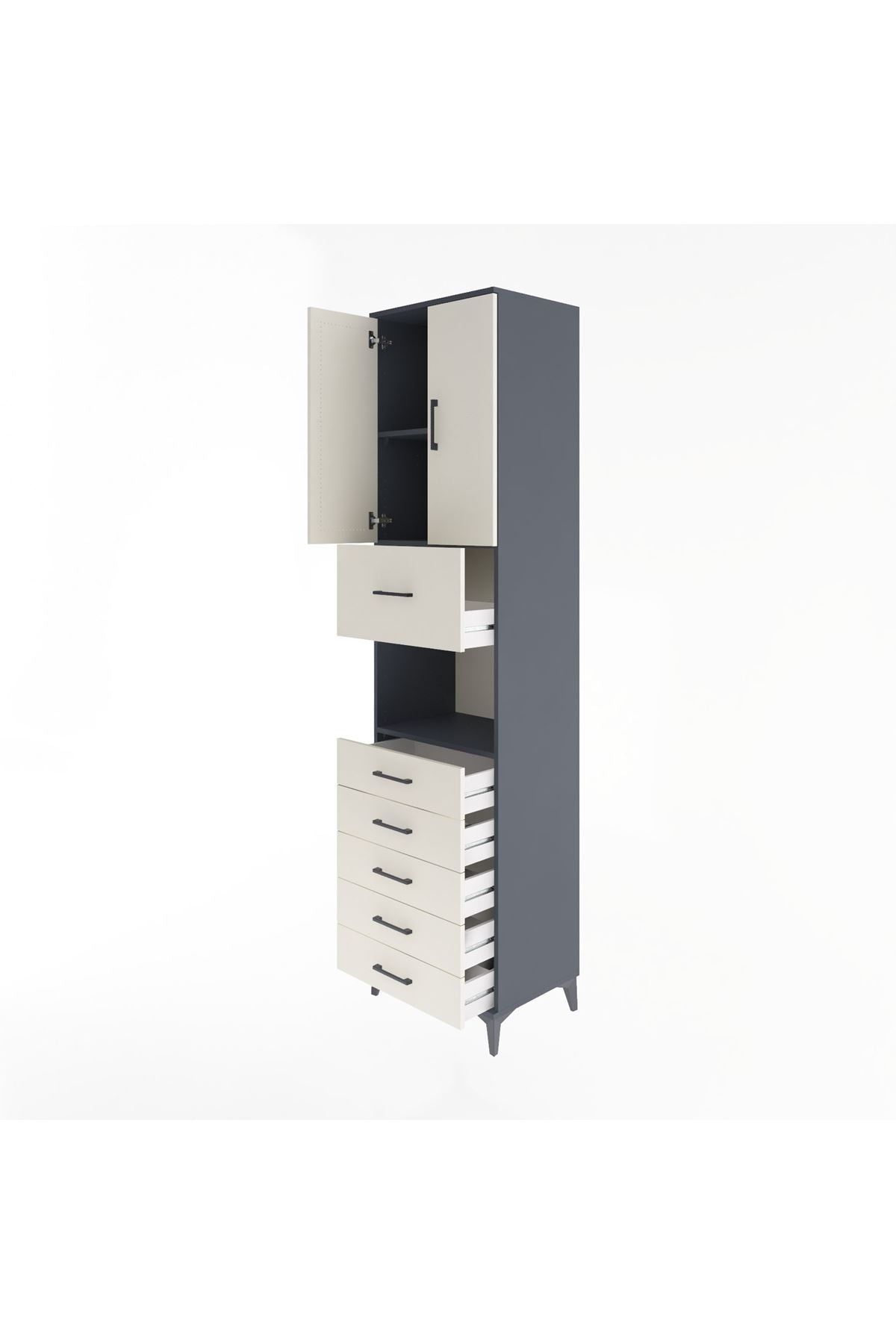 Hyperion Dolap 3 Raflı 6 Çekmeceli 2 Kapaklı 60x44x243 Antrasit-Aytaşı