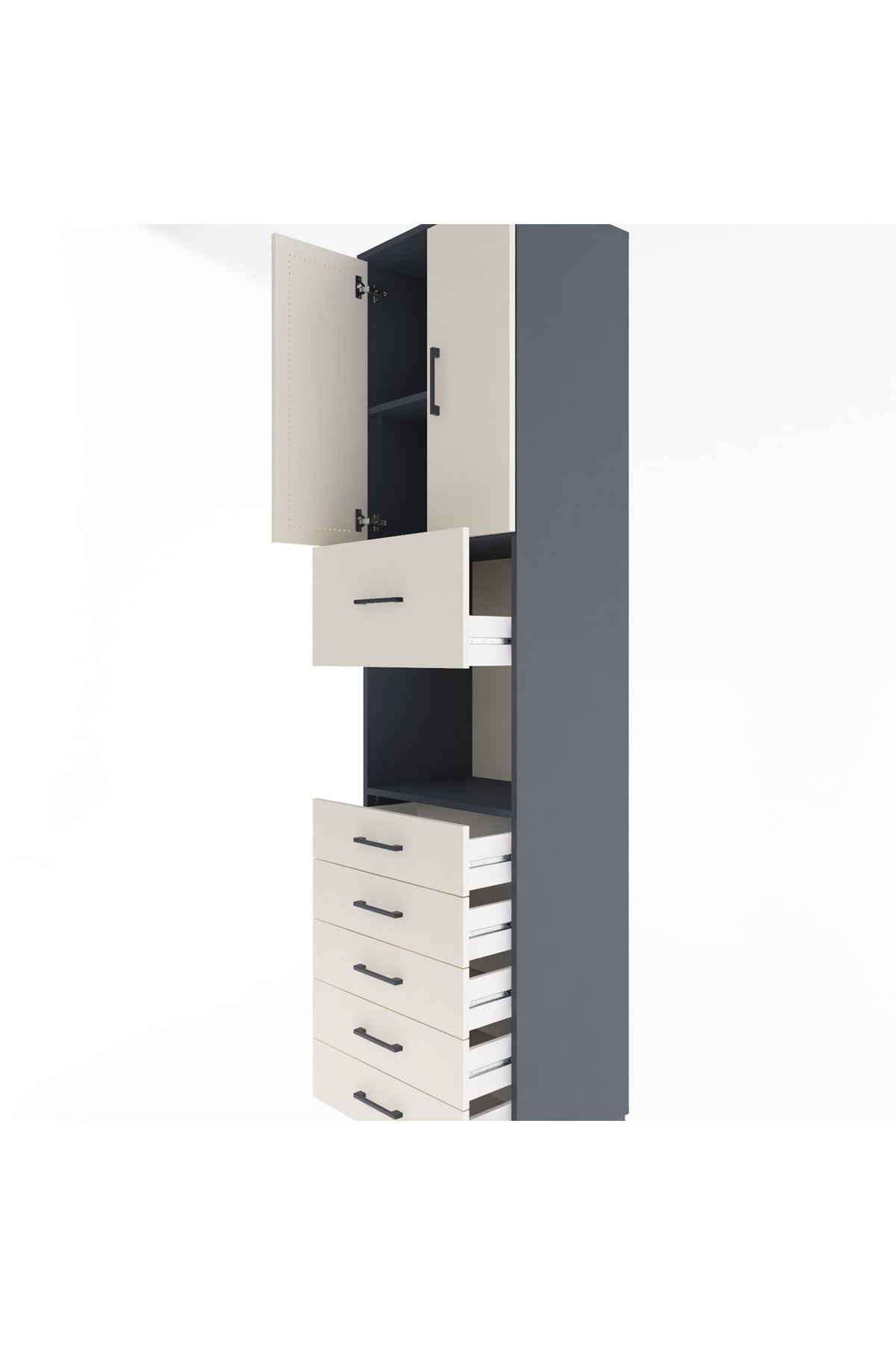 Hyperion Dolap 3 Raflı 6 Çekmeceli 2 Kapaklı 60x44x243 Antrasit-Aytaşı