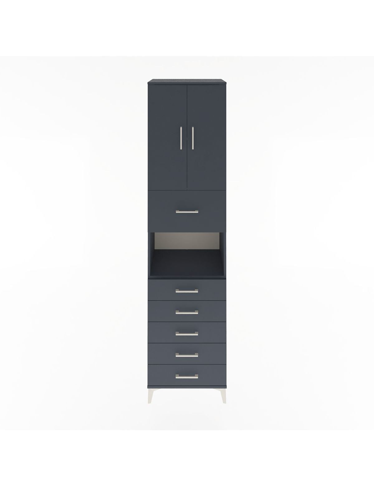 Hyperion Dolap 3 Raflı 6 Çekmeceli 2 Kapaklı 60x44x243 Antrasit-Antrasit