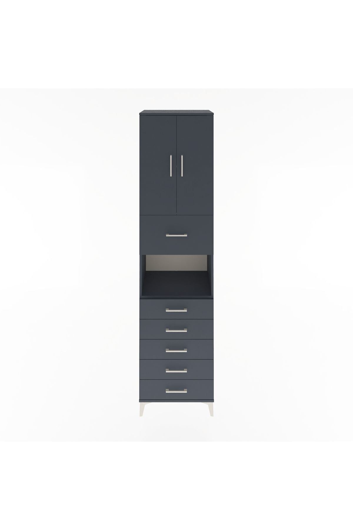 Hyperion Dolap 3 Raflı 6 Çekmeceli 2 Kapaklı 60x44x243 Antrasit-Antrasit