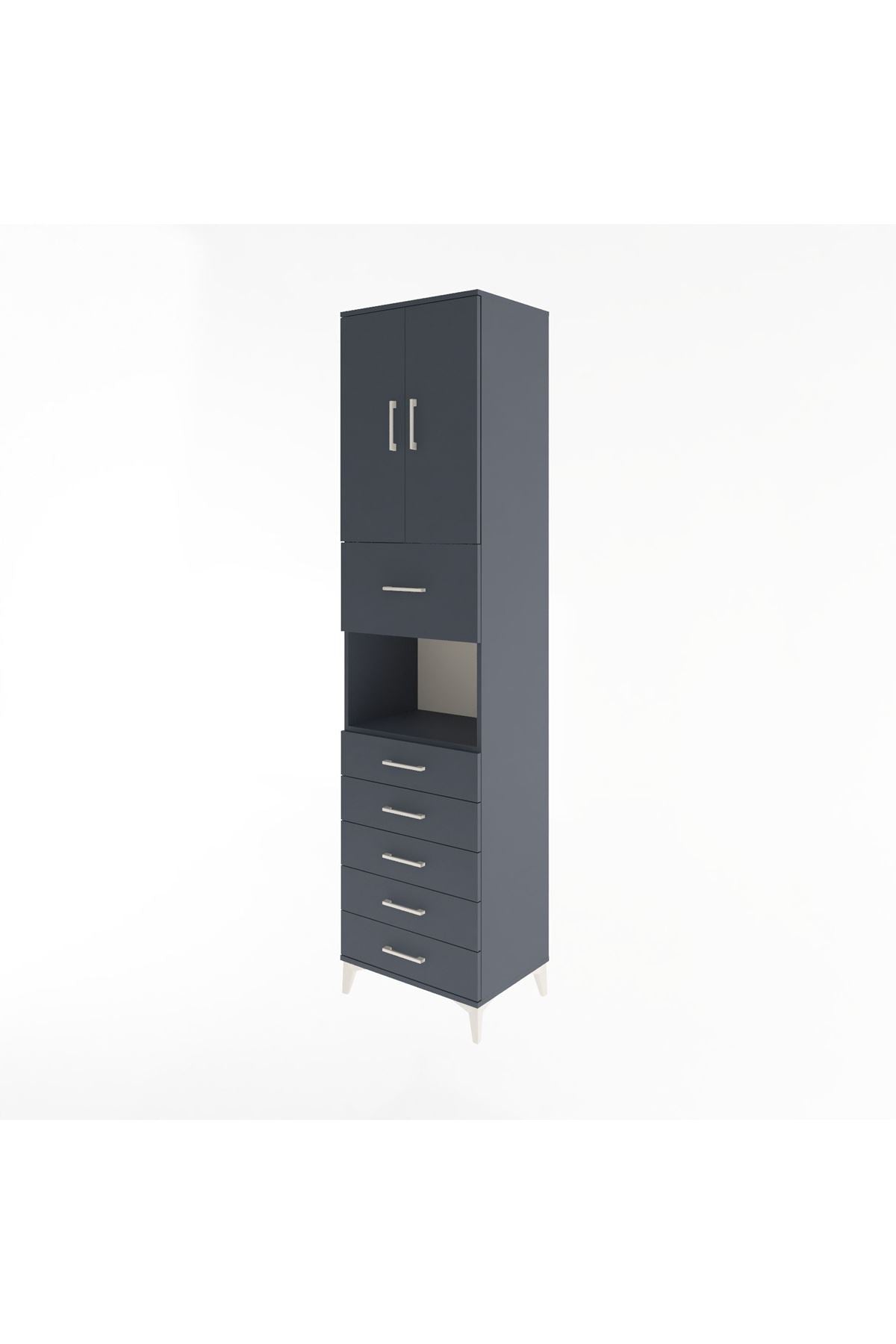 Hyperion Dolap 3 Raflı 6 Çekmeceli 2 Kapaklı 60x44x243 Antrasit-Antrasit