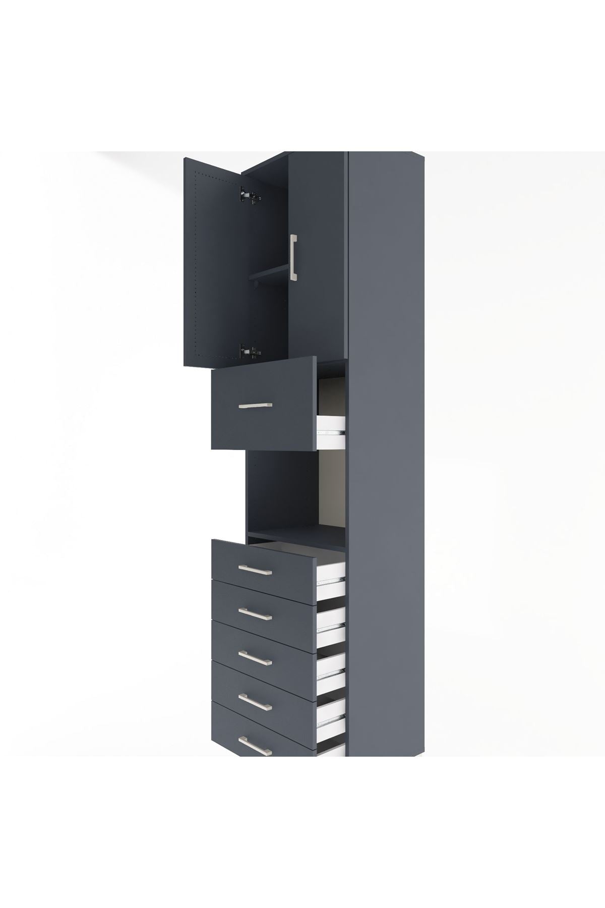Hyperion Dolap 3 Raflı 6 Çekmeceli 2 Kapaklı 60x44x243 Antrasit-Antrasit
