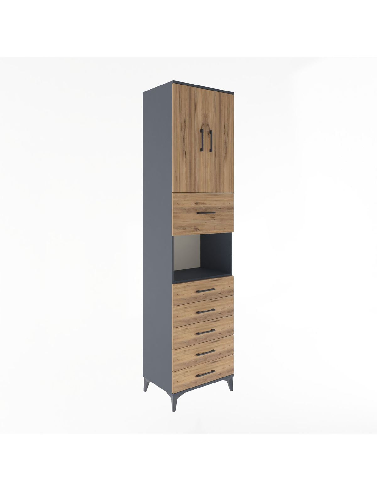 Hyperion Dolap 3 Raflı 6 Çekmeceli 2 Kapaklı 60x44x243 Antrasit-Çam