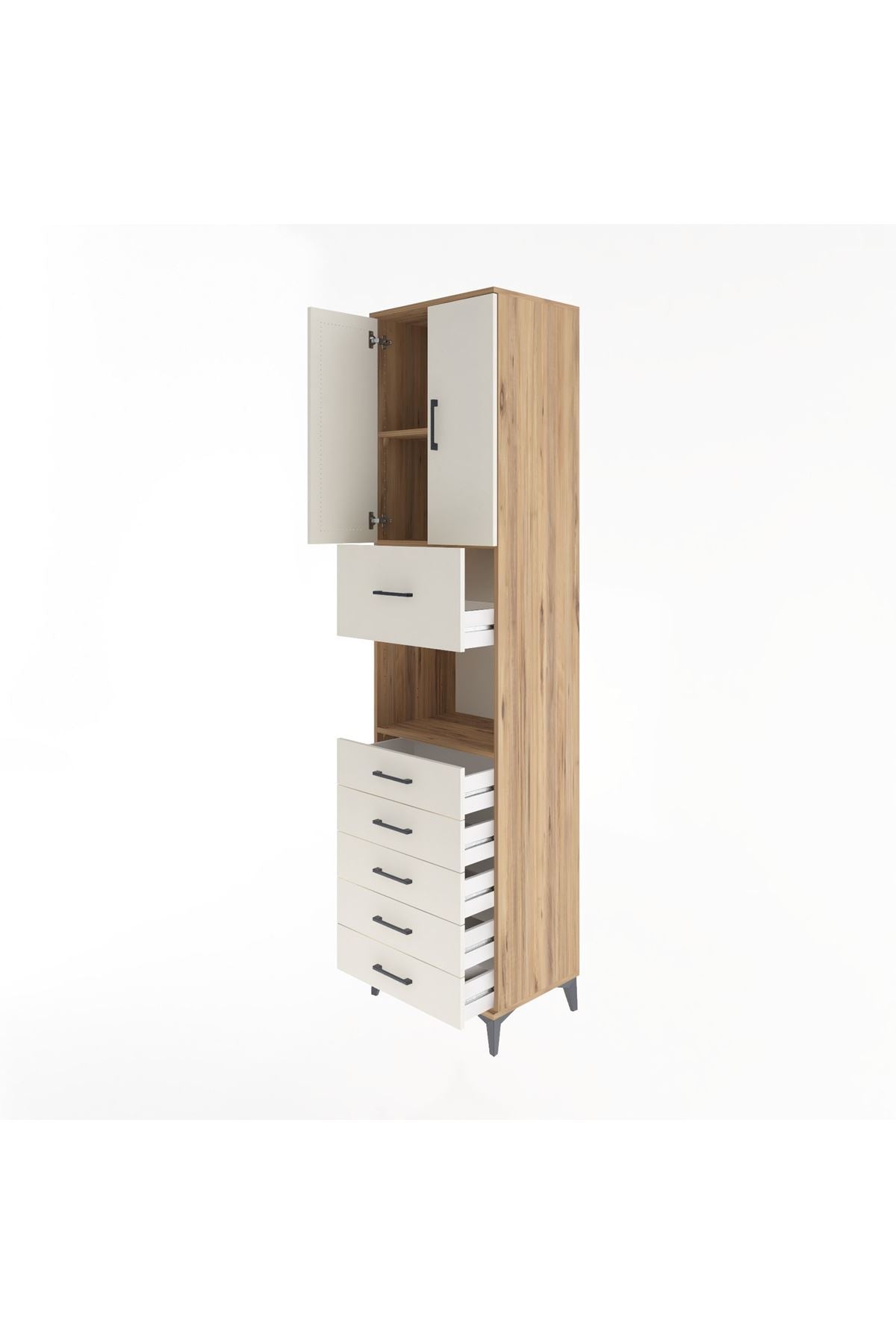 Hyperion Dolap 3 Raflı 6 Çekmeceli 2 Kapaklı 60x44x243 Çam-Aytaşı