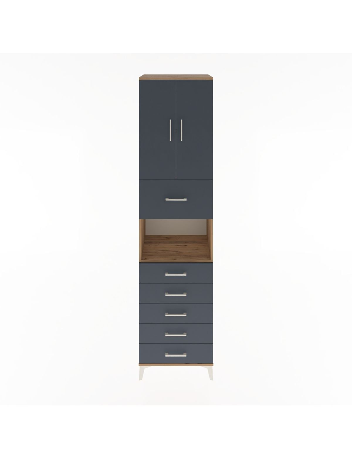 Hyperion Dolap 3 Raflı 6 Çekmeceli 2 Kapaklı 60x44x243 Çam-Antrasit