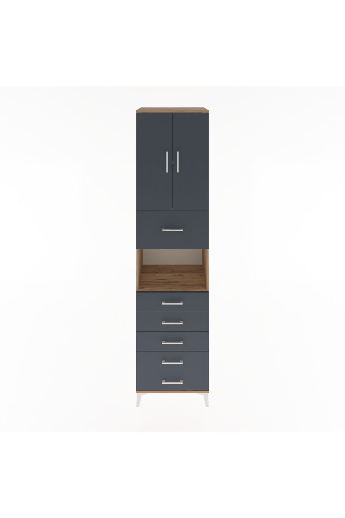 Hyperion Dolap 3 Raflı 6 Çekmeceli 2 Kapaklı 60x44x243 Çam-Antrasit