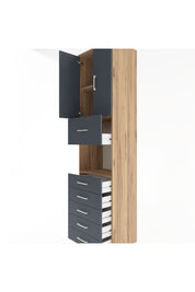 Hyperion Dolap 3 Raflı 6 Çekmeceli 2 Kapaklı 60x44x243 Çam-Antrasit