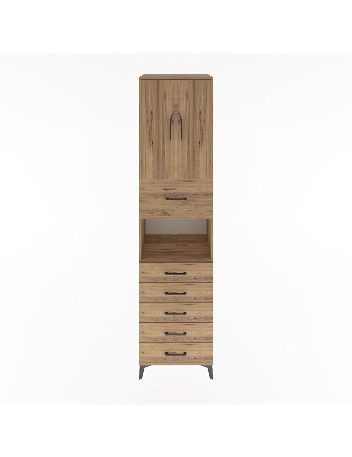 Hyperion Dolap 3 Raflı 6 Çekmeceli 2 Kapaklı 60x44x243 Çam-Çam