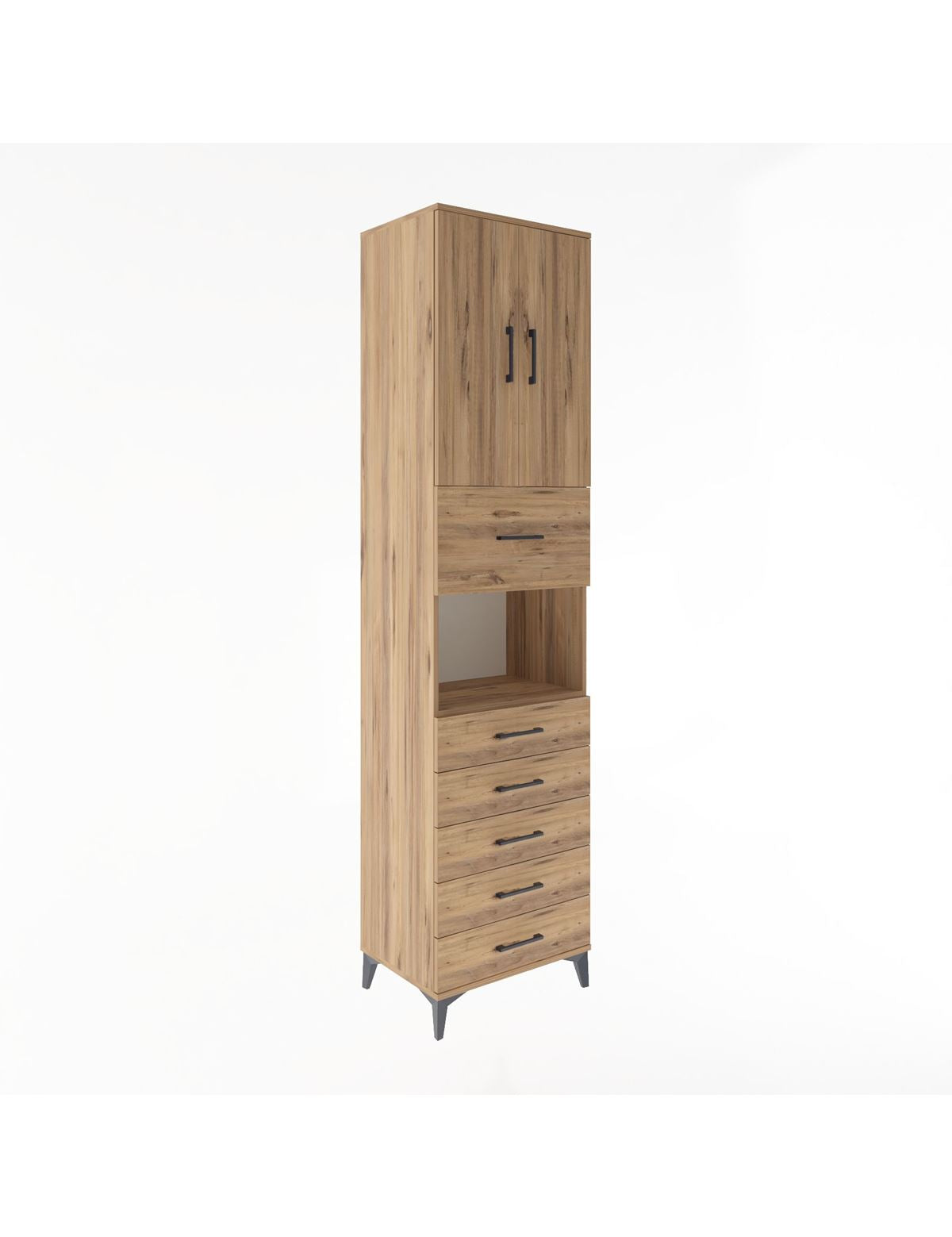 Hyperion Dolap 3 Raflı 6 Çekmeceli 2 Kapaklı 60x44x243 Çam-Çam