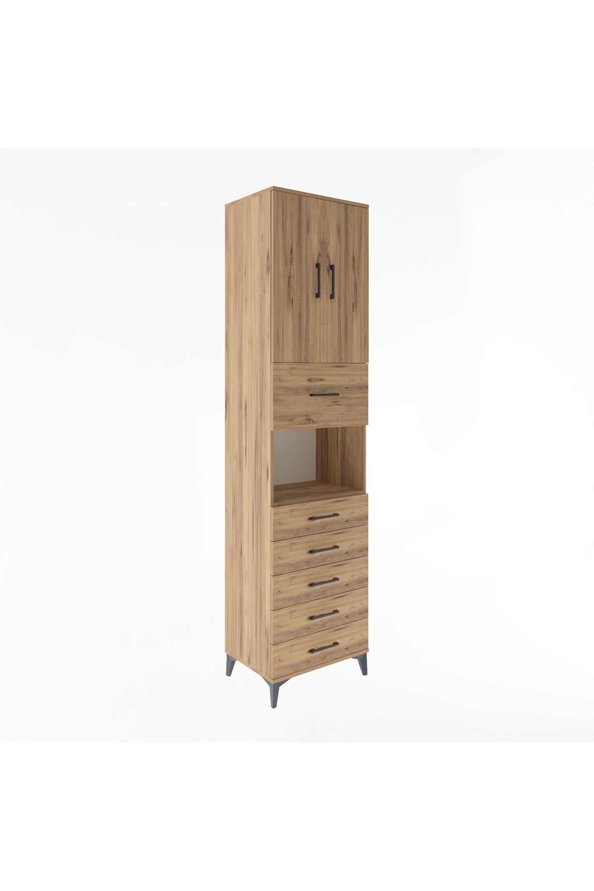 Hyperion Dolap 3 Raflı 6 Çekmeceli 2 Kapaklı 60x44x243 Çam-Çam