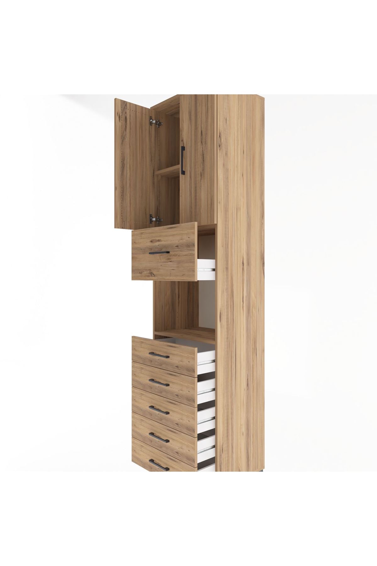 Hyperion Dolap 3 Raflı 6 Çekmeceli 2 Kapaklı 60x44x243 Çam-Çam