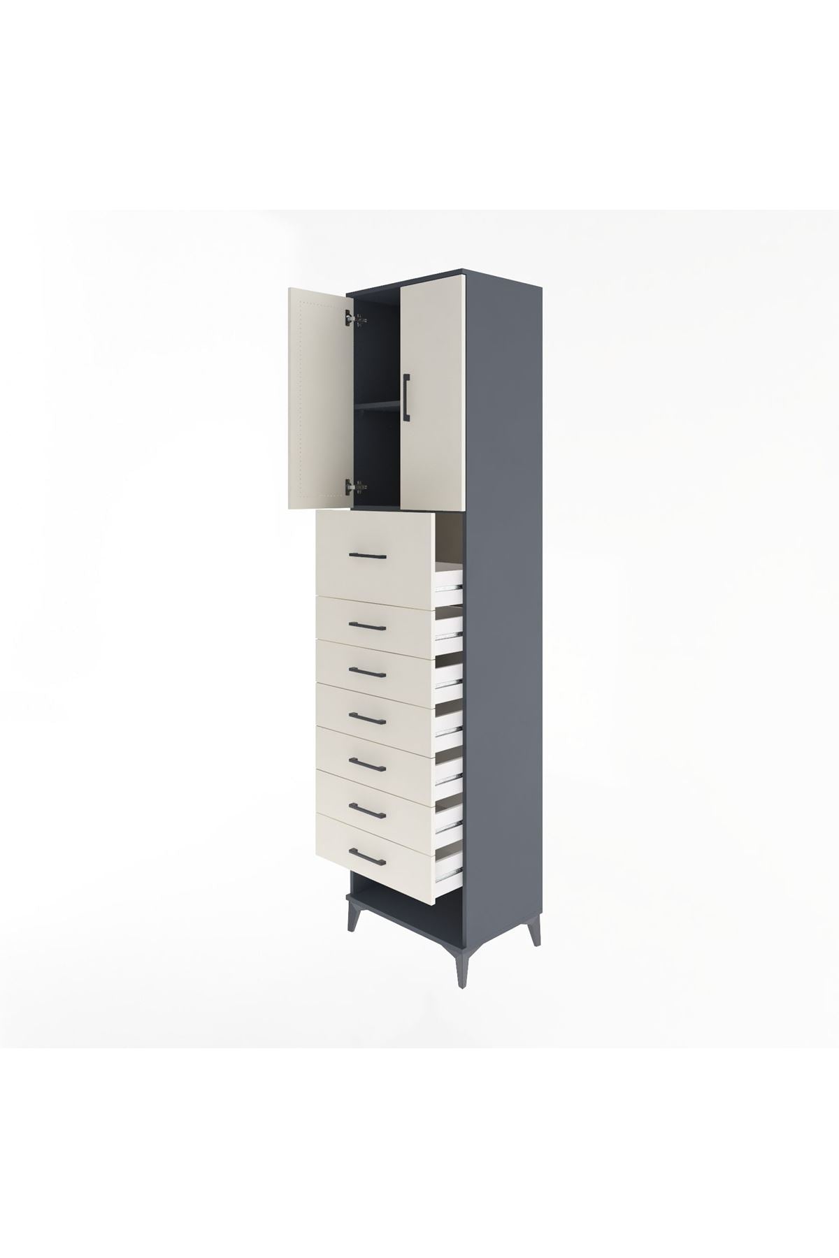 Hyperion Dolap 2 Raflı 7 Çekmeceli 2 Kapaklı 60x44x243 Antrasit-Aytaşı