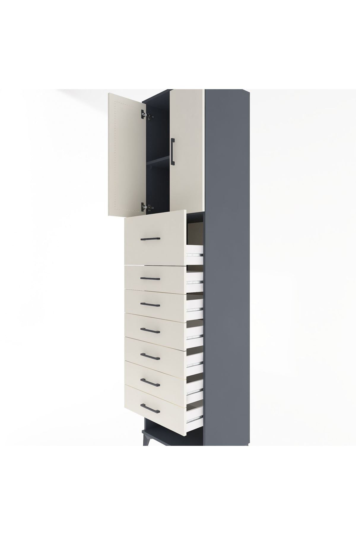 Hyperion Dolap 2 Raflı 7 Çekmeceli 2 Kapaklı 60x44x243 Antrasit-Aytaşı