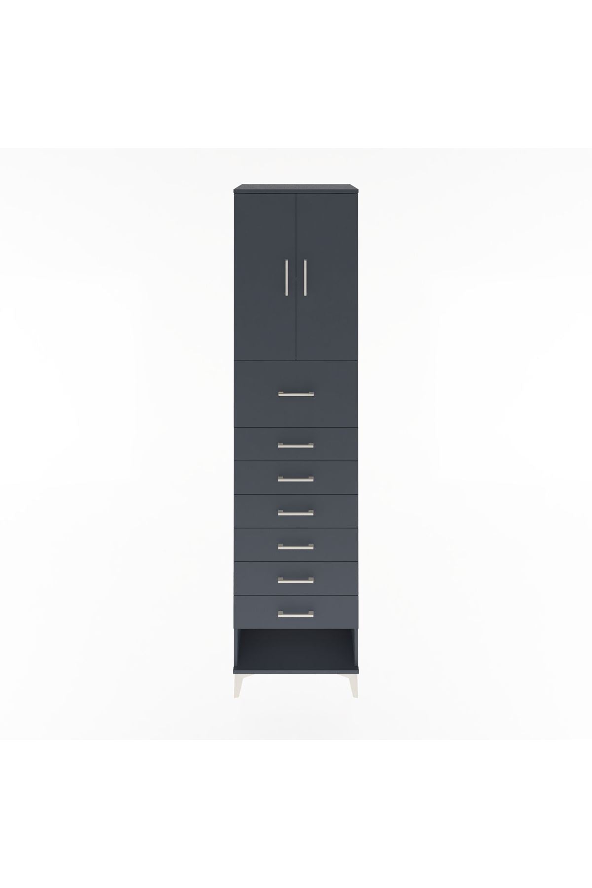 Hyperion Dolap 2 Raflı 7 Çekmeceli 2 Kapaklı 60x44x243 Antrasit-Antrasit
