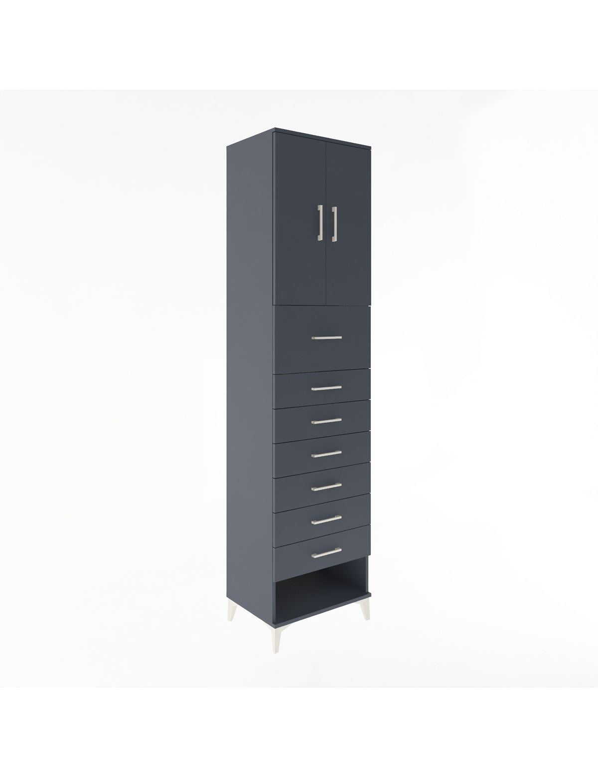 Hyperion Dolap 2 Raflı 7 Çekmeceli 2 Kapaklı 60x44x243 Antrasit-Antrasit