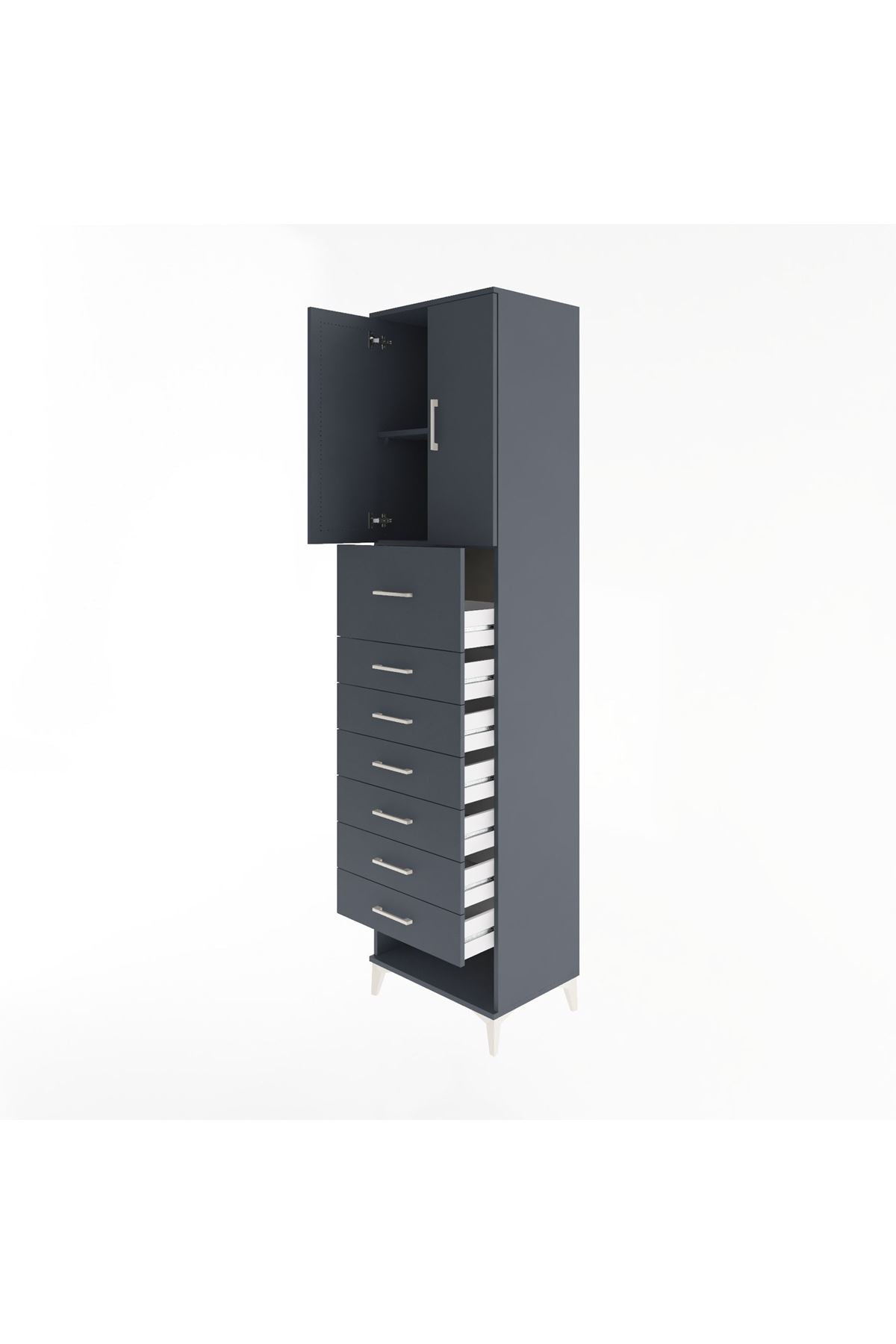 Hyperion Dolap 2 Raflı 7 Çekmeceli 2 Kapaklı 60x44x243 Antrasit-Antrasit