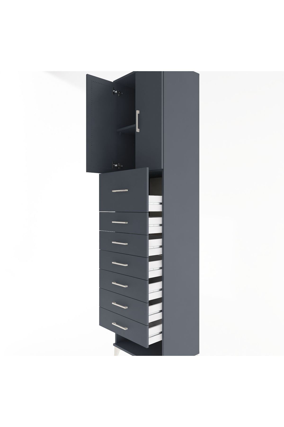 Hyperion Dolap 2 Raflı 7 Çekmeceli 2 Kapaklı 60x44x243 Antrasit-Antrasit