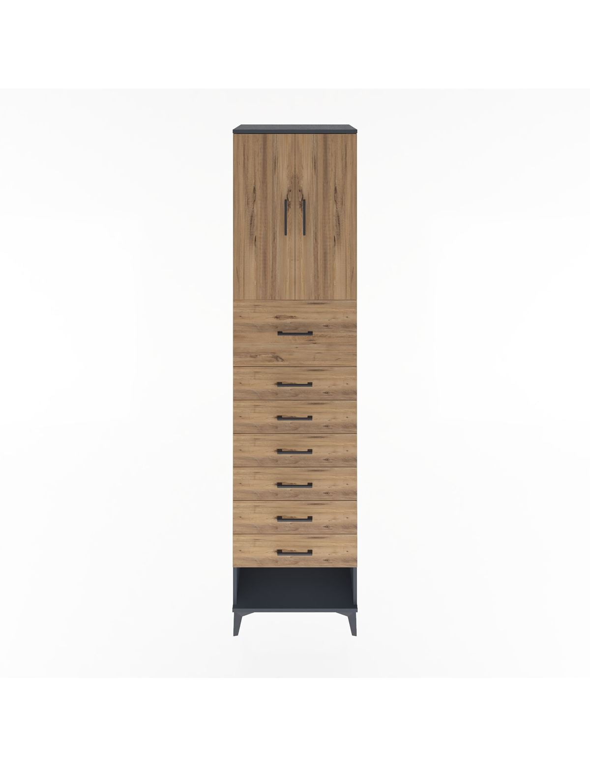 Hyperion Dolap 2 Raflı 7 Çekmeceli 2 Kapaklı 60x44x243 Antrasit-Çam